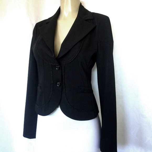 Annarita N Black Blazer Jacket 4 8 Felt Trim Notch - Picture 2 of 8